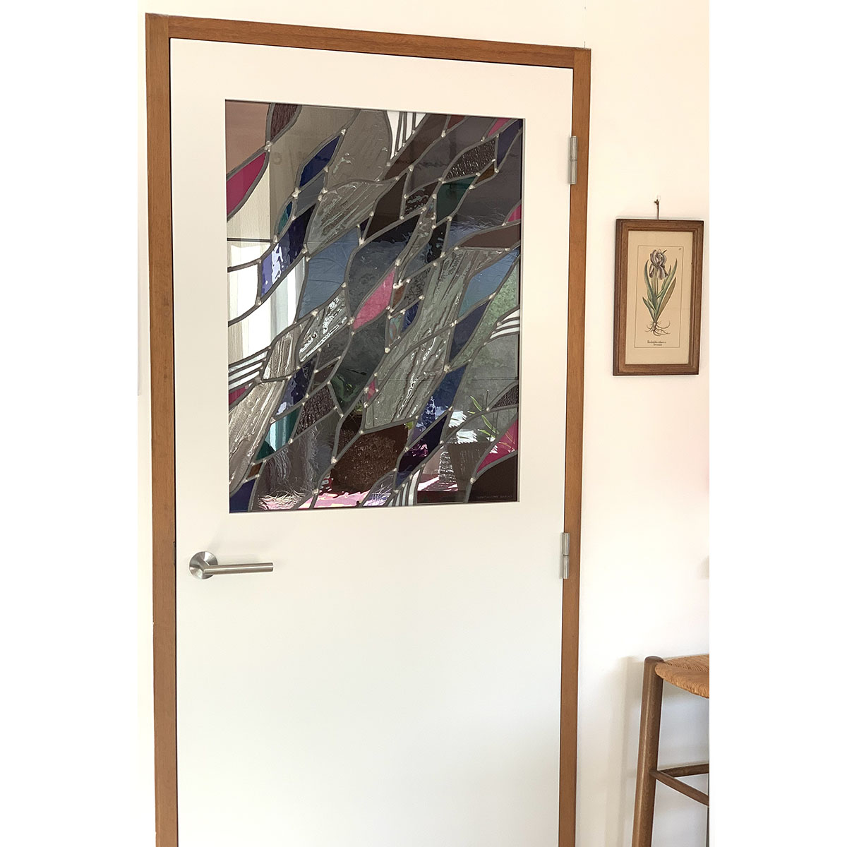 Vitrail rose vue cuisine