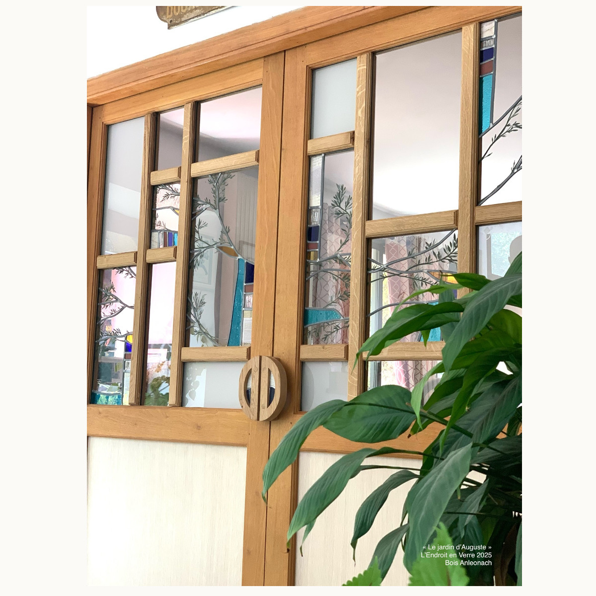 Vitraux végétal asymétrie porte coulissante 
